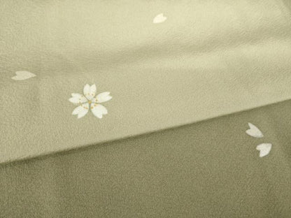 平和屋着物●上質な小紋　市松花文　桜　暈し染め　金彩　ロング丈　正絹　逸品　AABM6682ck