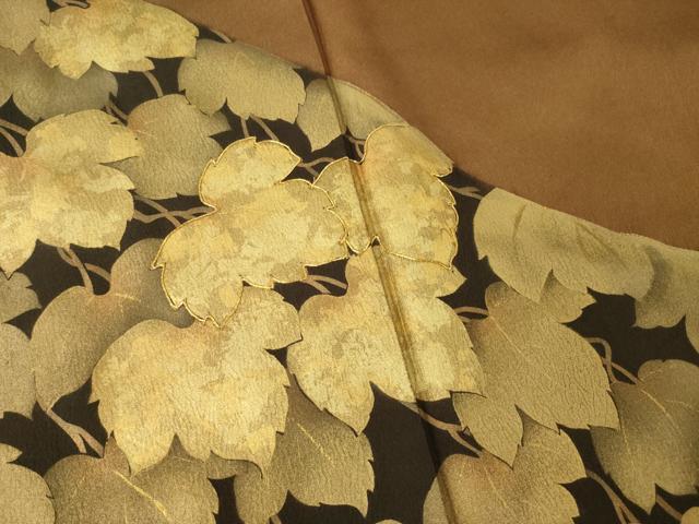 平和屋着物●訪問着　作家物　駒刺繍　蔦草文　金彩　正絹　逸品　AABM6684ck