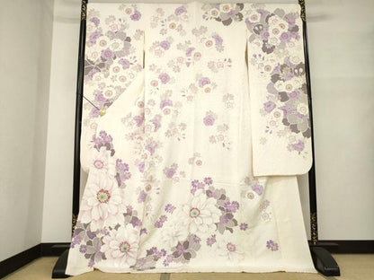 平和屋着物●豪華振袖　刺繍　舞花文　金糸　金彩　ロング丈　正絹　逸品　AABM6688ck