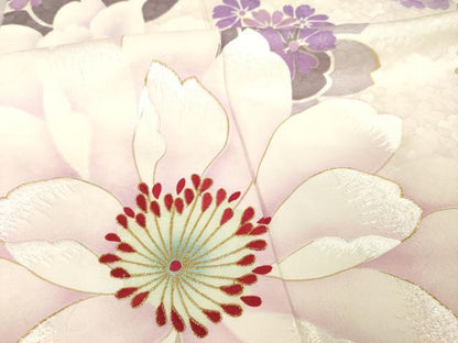 平和屋着物●豪華振袖　刺繍　舞花文　金糸　金彩　ロング丈　正絹　逸品　AABM6688ck