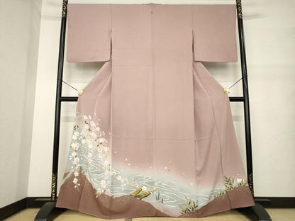 平和屋着物●豪華色留袖　駒刺繍　枝垂れ桜　渡し船　暈し染め　金彩　正絹　逸品　AABM6690ck