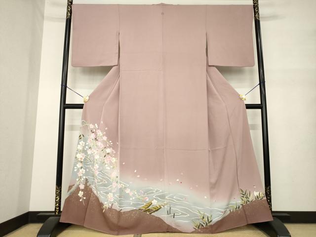 平和屋着物●豪華色留袖　駒刺繍　枝垂れ桜　渡し船　暈し染め　金彩　正絹　逸品　AABM6690ck
