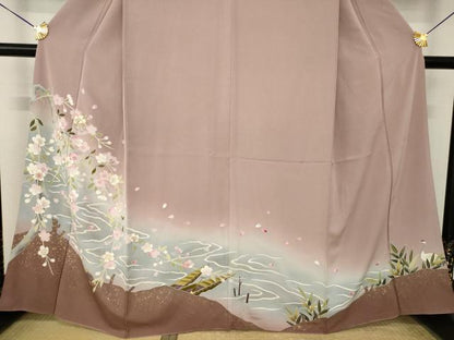 平和屋着物●豪華色留袖　駒刺繍　枝垂れ桜　渡し船　暈し染め　金彩　正絹　逸品　AABM6690ck
