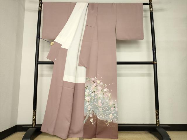 平和屋着物●豪華色留袖　駒刺繍　枝垂れ桜　渡し船　暈し染め　金彩　正絹　逸品　AABM6690ck