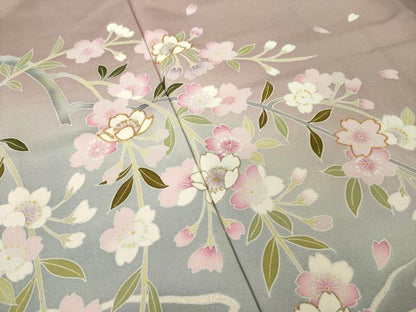 平和屋着物●豪華色留袖　駒刺繍　枝垂れ桜　渡し船　暈し染め　金彩　正絹　逸品　AABM6690ck