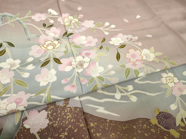 平和屋着物●豪華色留袖　駒刺繍　枝垂れ桜　渡し船　暈し染め　金彩　正絹　逸品　AABM6690ck
