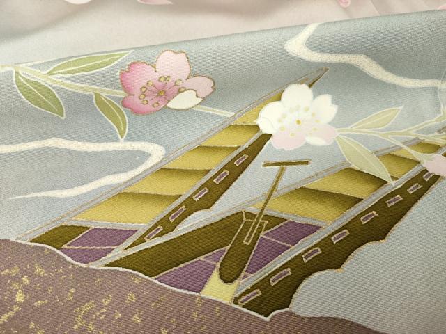 平和屋着物●豪華色留袖　駒刺繍　枝垂れ桜　渡し船　暈し染め　金彩　正絹　逸品　AABM6690ck