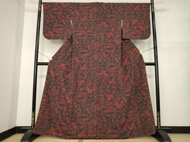 平和屋着物●上質な小紋　枝花文　ますいわ屋扱い　正絹　逸品　未使用　AABM6692ck