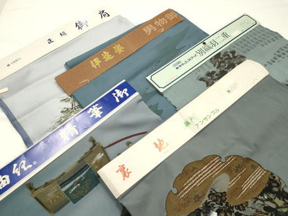 平和屋着物▼男性　和装小物　羽裏地・肩裏地　まとめて5点　キングサイズ　金彩　正絹あり　逸品　AABM6984ay