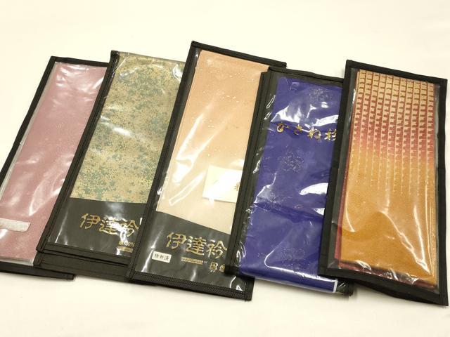 平和屋着物▼和装小物　重ね衿・伊達衿　まとめて5点　金糸　金彩　暈し染め　逸品　未使用　AABM6990ay