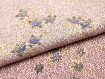 平和屋本店●和装小物　帯締め・帯揚げセット　丸組　枝花文　橘　楓　金糸　金彩　暈し染め　正絹　逸品　未使用　AABM6994ay