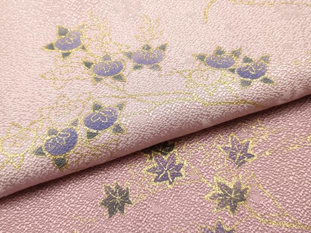 平和屋本店●和装小物　帯締め・帯揚げセット　丸組　枝花文　橘　楓　金糸　金彩　暈し染め　正絹　逸品　未使用　AABM6994ay