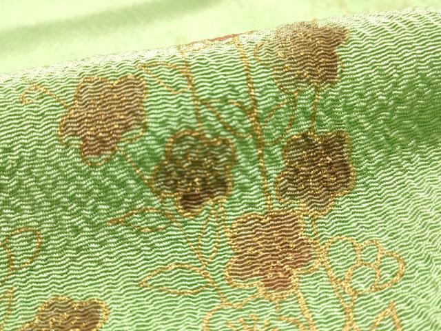 平和屋本店●和装小物　帯締め・帯揚げセット　平組　枝花文　金糸　金彩　正絹　逸品　未使用　AABM6995ay