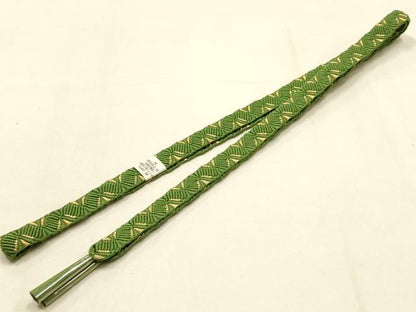 平和屋本店●和装小物　帯締め・帯揚げセット　平組　枝花文　金糸　金彩　正絹　逸品　未使用　AABM6995ay