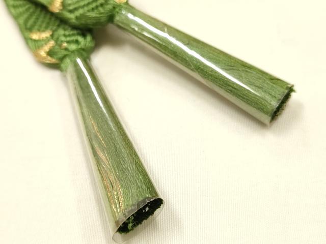 平和屋本店●和装小物　帯締め・帯揚げセット　平組　枝花文　金糸　金彩　正絹　逸品　未使用　AABM6995ay