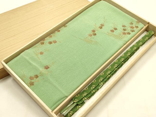 平和屋本店●和装小物　帯締め・帯揚げセット　平組　枝花文　金糸　金彩　正絹　逸品　未使用　AABM6995ay