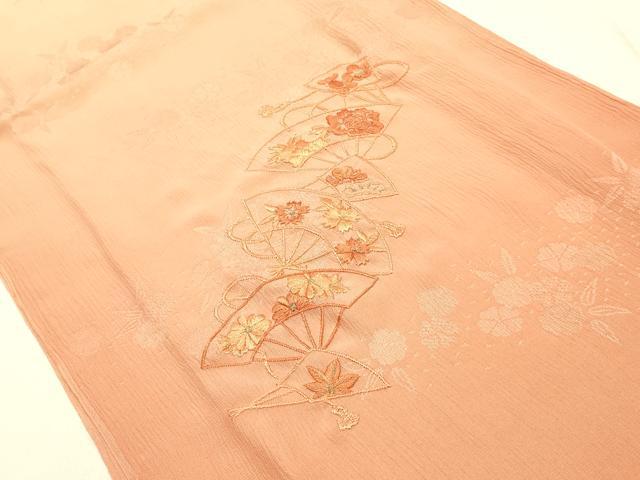 平和屋本店●和装小物　帯締め・帯揚げセット　笹浪組　刺繍　舞扇花文　金糸　暈し染め　正絹　逸品　未使用　AABM6997ay