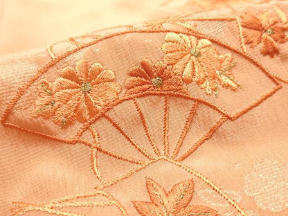 平和屋本店●和装小物　帯締め・帯揚げセット　笹浪組　刺繍　舞扇花文　金糸　暈し染め　正絹　逸品　未使用　AABM6997ay