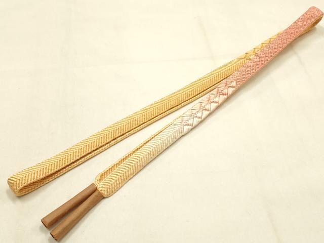 平和屋本店●和装小物　帯締め・帯揚げセット　笹浪組　刺繍　舞扇花文　金糸　暈し染め　正絹　逸品　未使用　AABM6997ay