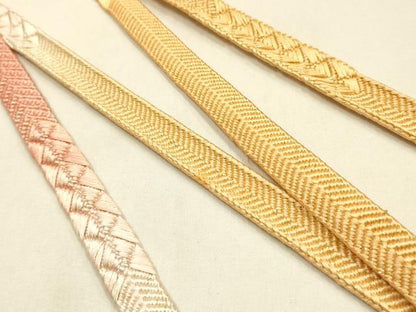平和屋本店●和装小物　帯締め・帯揚げセット　笹浪組　刺繍　舞扇花文　金糸　暈し染め　正絹　逸品　未使用　AABM6997ay