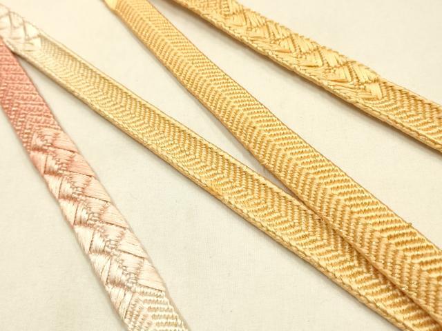 平和屋本店●和装小物　帯締め・帯揚げセット　笹浪組　刺繍　舞扇花文　金糸　暈し染め　正絹　逸品　未使用　AABM6997ay