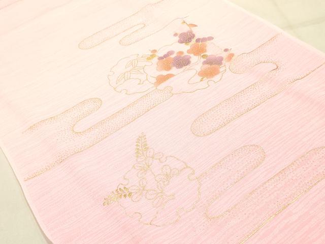 平和屋本店●和装小物　帯締め・帯揚げセット　高麗組 綾出し　霞雪輪花文　金糸　金彩　暈し染め　正絹　逸品　未使用　AABM6998ay