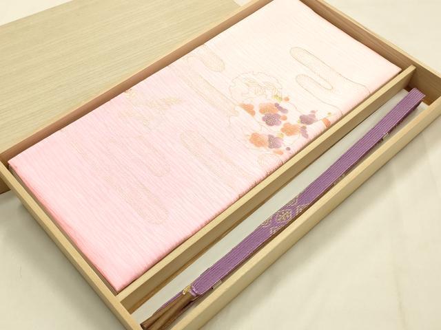 平和屋本店●和装小物　帯締め・帯揚げセット　高麗組 綾出し　霞雪輪花文　金糸　金彩　暈し染め　正絹　逸品　未使用　AABM6998ay