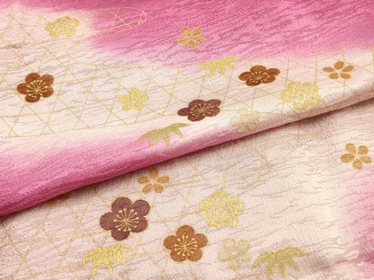 平和屋本店●和装小物　帯締め・帯揚げセット　大和高麗組　霞花文　金糸　金彩　暈し染め　正絹　逸品　未使用　AABM6999ay