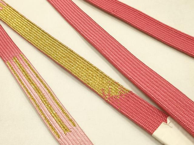 平和屋本店●和装小物　帯締め・帯揚げセット　高麗組 綾出し　よろけ縞　箔散らし　金糸　金彩　正絹　逸品　未使用　AABM7000ay