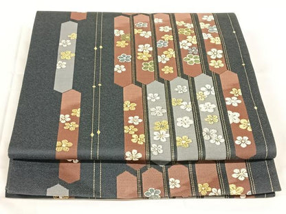 平和屋着物◎六通柄袋帯　唐織　花亀甲文　金糸　正絹　逸品　AABM7002dk