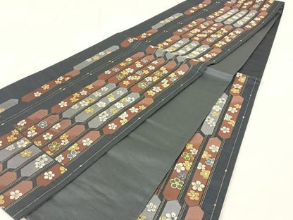 平和屋着物◎六通柄袋帯　唐織　花亀甲文　金糸　正絹　逸品　AABM7002dk