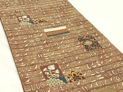 平和屋着物◎六通柄　本袋帯　古代壁画文様　金糸　正絹　逸品　AABM7003dk