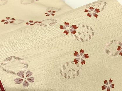 平和屋着物◎半幅帯　舞花文　桜　正絹　逸品　AABM7005dk