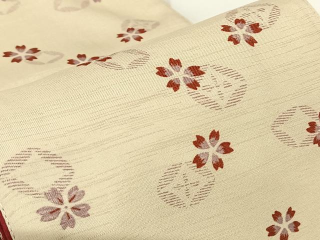 平和屋着物◎半幅帯　舞花文　桜　正絹　逸品　AABM7005dk