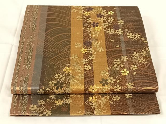 平和屋着物◎六通柄袋帯　唐織　立波花文　金糸　正絹　逸品　AABM7008dk