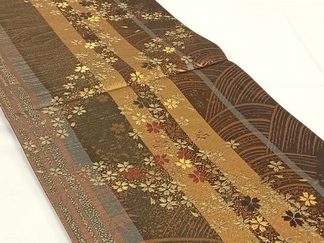 平和屋着物◎六通柄袋帯　唐織　立波花文　金糸　正絹　逸品　AABM7008dk