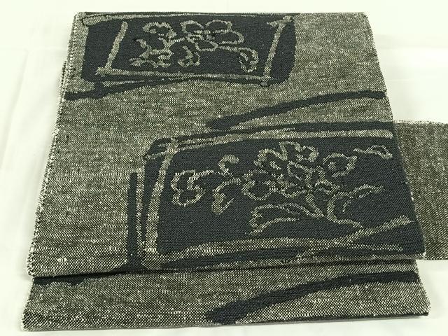 平和屋着物◎八寸名古屋帯　紬地　草花文　正絹　逸品　AABM7010dk