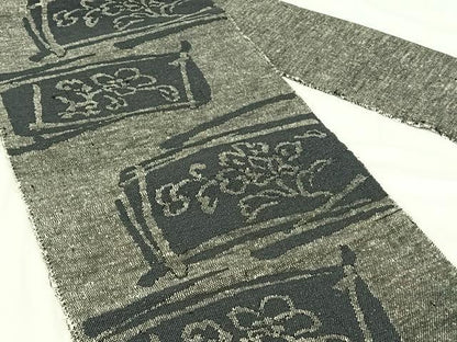 平和屋着物◎八寸名古屋帯　紬地　草花文　正絹　逸品　AABM7010dk