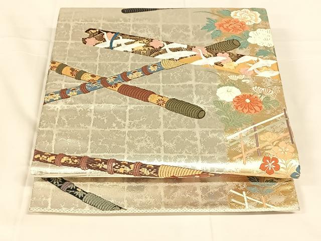 平和屋着物◎六通柄袋帯　唐織　横笛花野曲　金銀糸　正絹　逸品　AABM7011dk