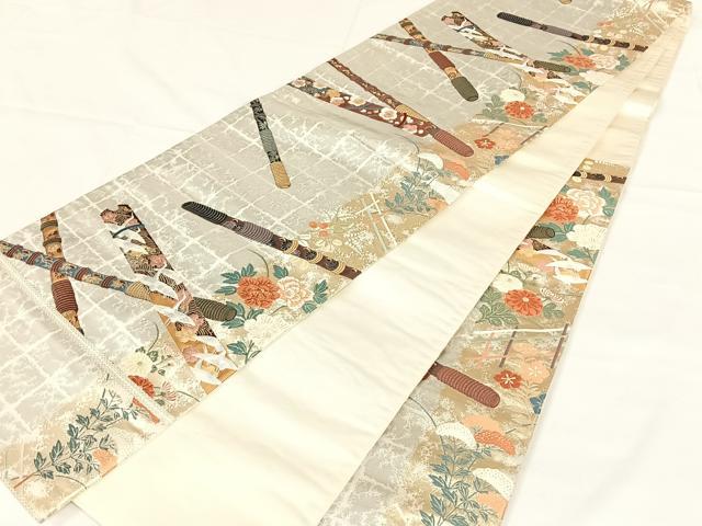 平和屋着物◎六通柄袋帯　唐織　横笛花野曲　金銀糸　正絹　逸品　AABM7011dk