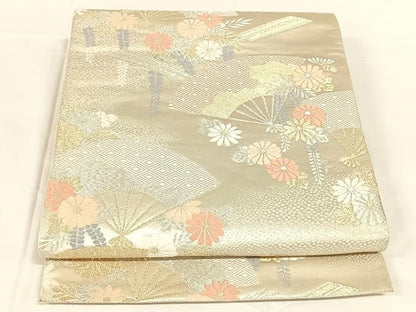 平和屋着物◎六通柄袋帯　唐織　扇面花文　金銀糸　正絹　逸品　AABM7013dk