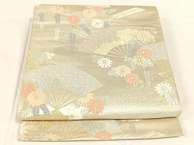 平和屋着物◎六通柄袋帯　唐織　扇面花文　金銀糸　正絹　逸品　AABM7013dk