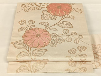 平和屋着物◎九寸名古屋帯　草花文　金糸　正絹　逸品　AABM7015dk