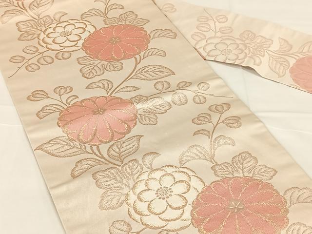 平和屋着物◎九寸名古屋帯　草花文　金糸　正絹　逸品　AABM7015dk