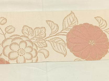 平和屋着物◎九寸名古屋帯　草花文　金糸　正絹　逸品　AABM7015dk