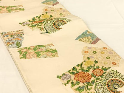 平和屋着物◎六通柄袋帯　唐織　色紙重ね花文　正絹　逸品　AABM7017dk