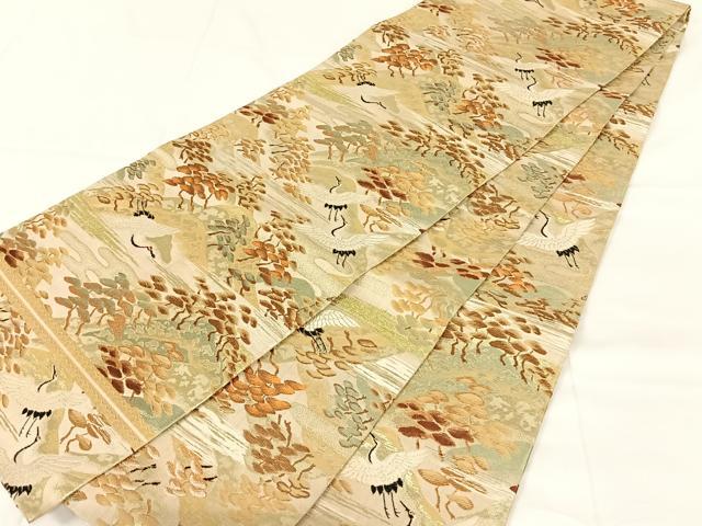 平和屋着物◎アンティーク　大正ロマン　丸帯　飛鶴松文　金糸　正絹　逸品　AABM7019dk
