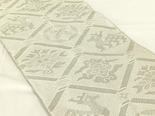 平和屋着物◎綴れ　八寸名古屋帯　有栖川文様　銀糸　正絹　逸品　AABM7022dk