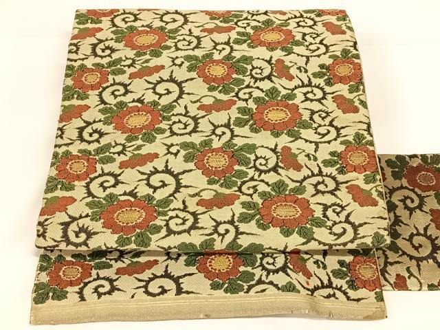 平和屋着物◎九寸名古屋帯　花唐草文　金糸　正絹　逸品　AABM7025dk