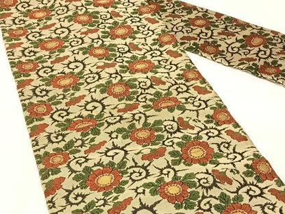 平和屋着物◎九寸名古屋帯　花唐草文　金糸　正絹　逸品　AABM7025dk